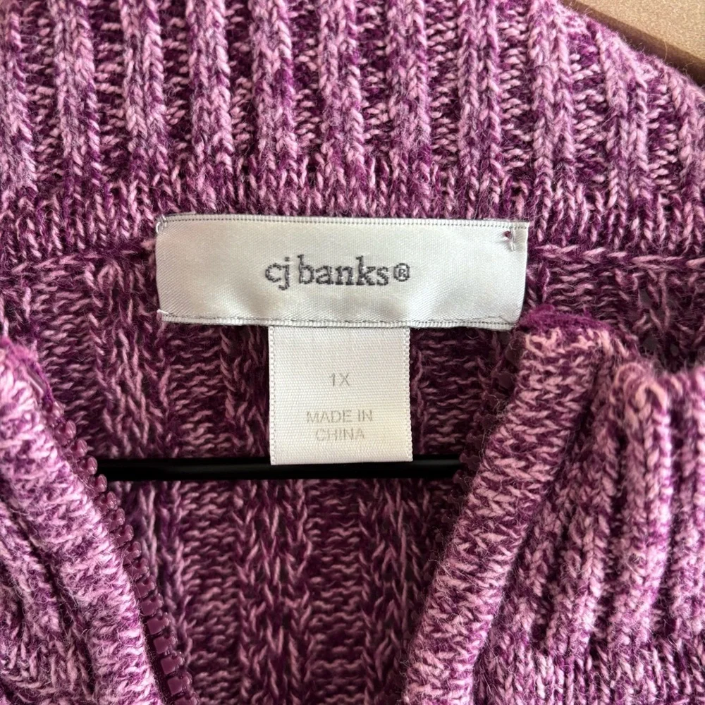 CJ Banks Cable Knit Sweater 1/4 Zip Pullover Long Sleeve 1X Old Money Preppy